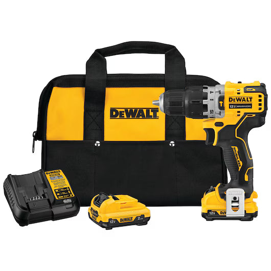 DCD706F2 Kit de taladro de martillo inalámbrico de iones de litio sin escobillas de 3/8 pulgadas (2 Ah) XTREME 12V MAX