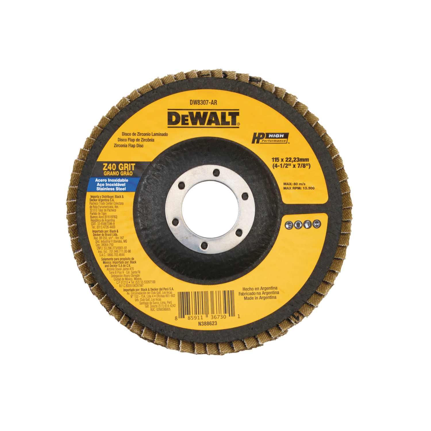 DW8307-AR - Disco Flap Zirconio 4-1/2"X7/8" G40