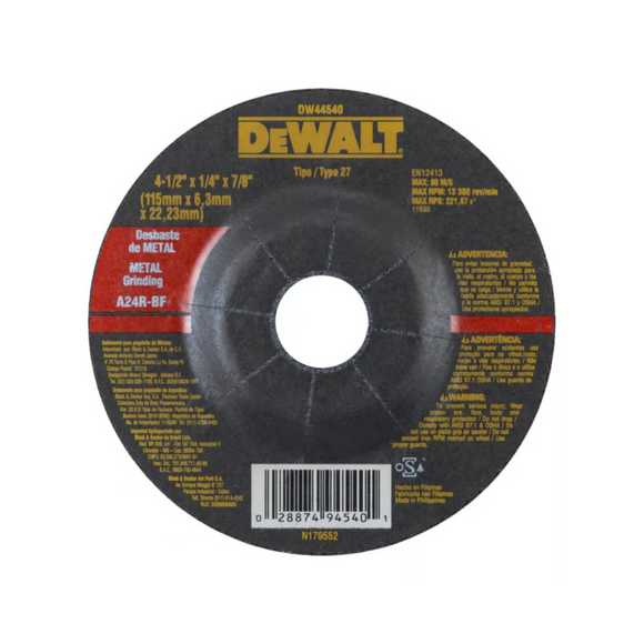 DW44540 - Disco de Desbaste 4-1/2'' X 1/4''