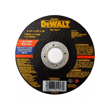 DW44601 - Disco Corte 4-1/2'' x 1/16'' x 7/8''