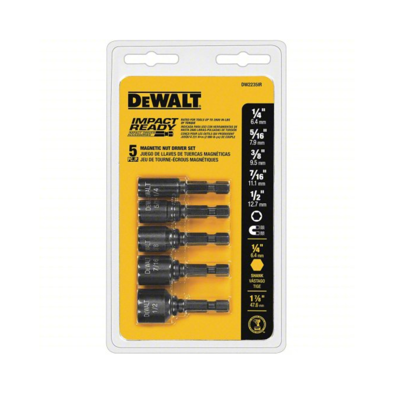 DW2235IR - Juego de destornilladores de tuercas 1/2" 7/16" 5/16" 1/4" - 0
