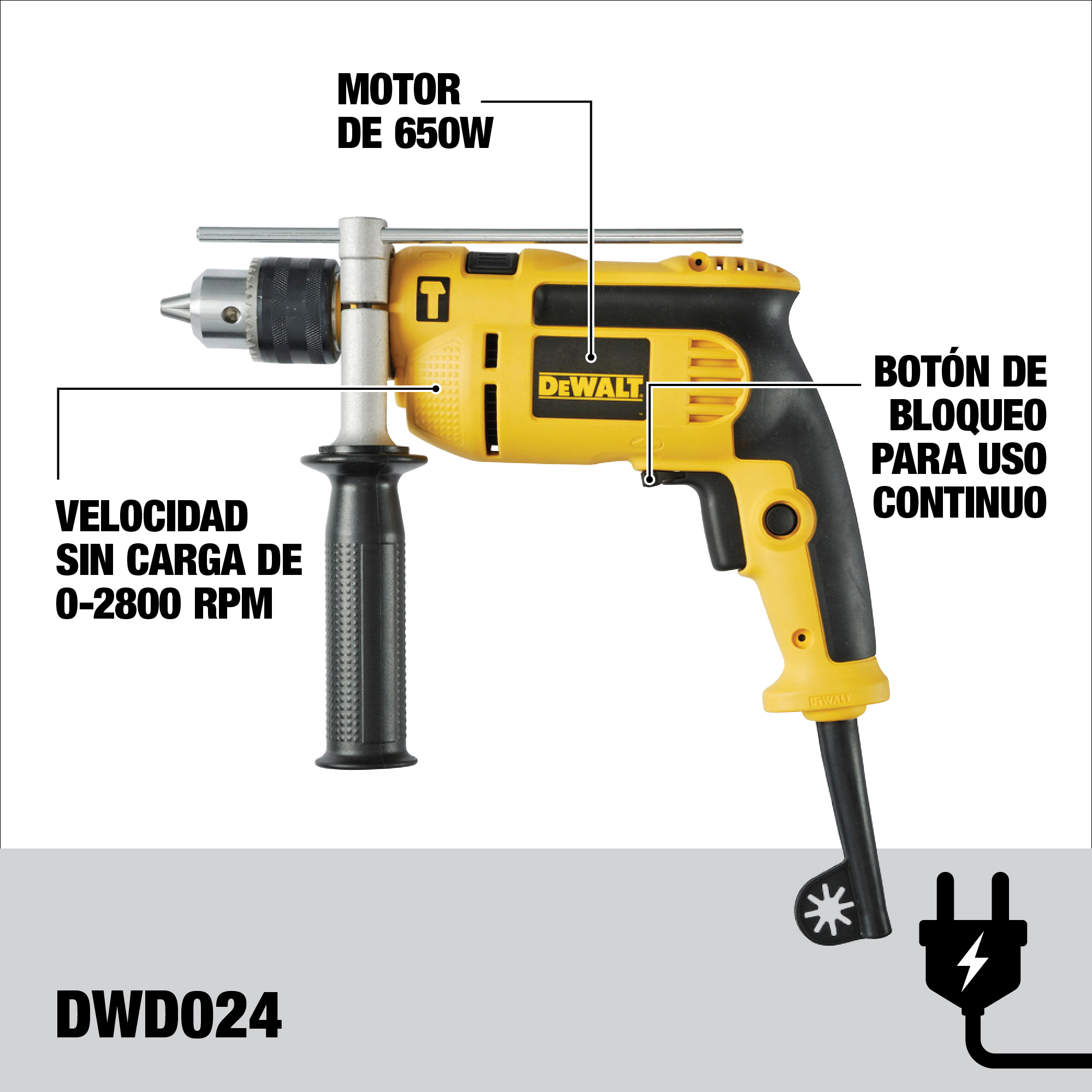 Taladro Percutor DWD024 - 1/2'' 710W 110V 2800RPM